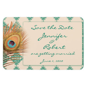 Peacock Feather on Teal Moroccan Tile Save the Dat Magnet