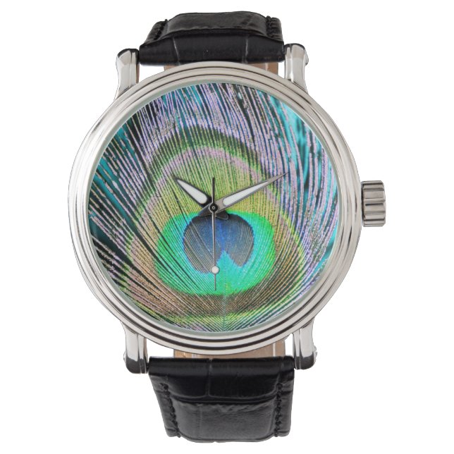 Peacock Feather on Turquoise Watch (Front)