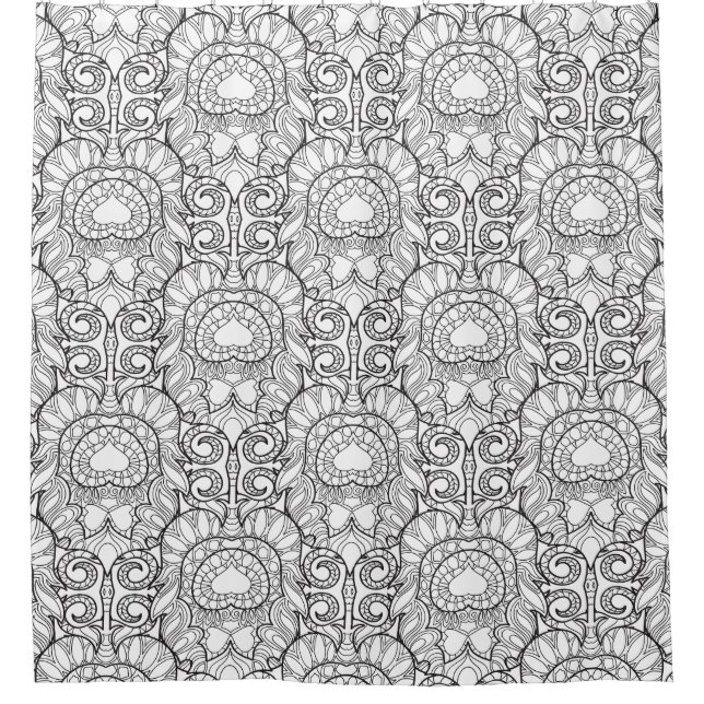 Peacock Feather Pattern Doodle Shower Curtain (Front)