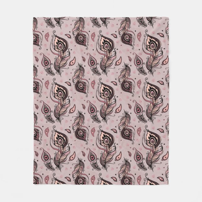 Peacock feather pattern fleece blanket (Front)