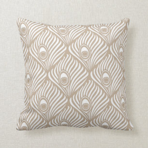 Peacock Feather Pattern in Tan and White Cushion