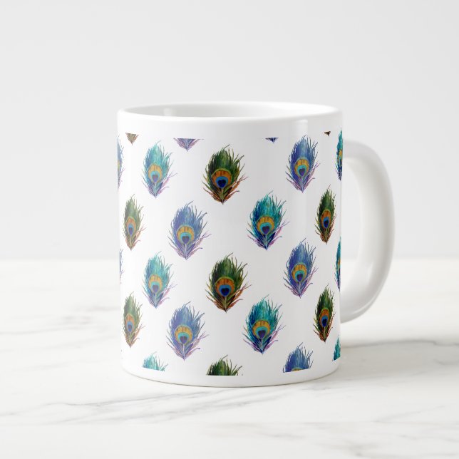 Peacock feather pattern large coffee mug (Front Right)