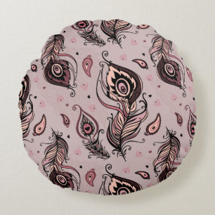 Peacock feather pattern round cushion