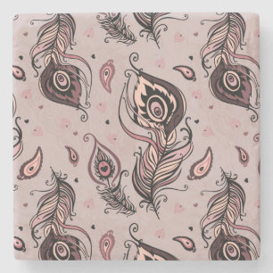 Peacock feather pattern stone coaster