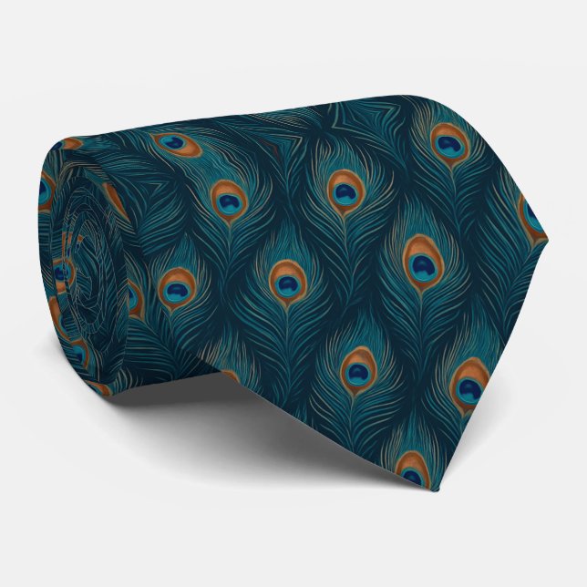Peacock Feather Pattern Tie (Rolled)