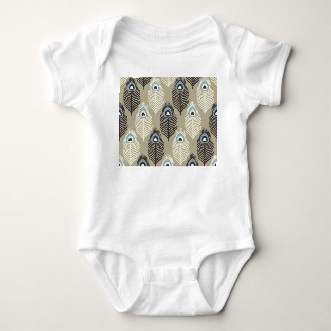 Peacock feather pattern, vintage style. baby bodysuit (Front)