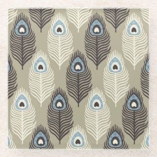 Peacock feather pattern, vintage style. glass coaster