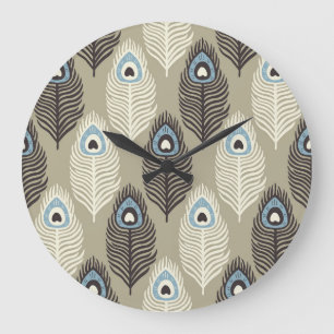 Peacock feather pattern, vintage style. large clock