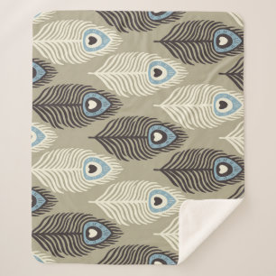Peacock feather pattern, vintage style. sherpa blanket