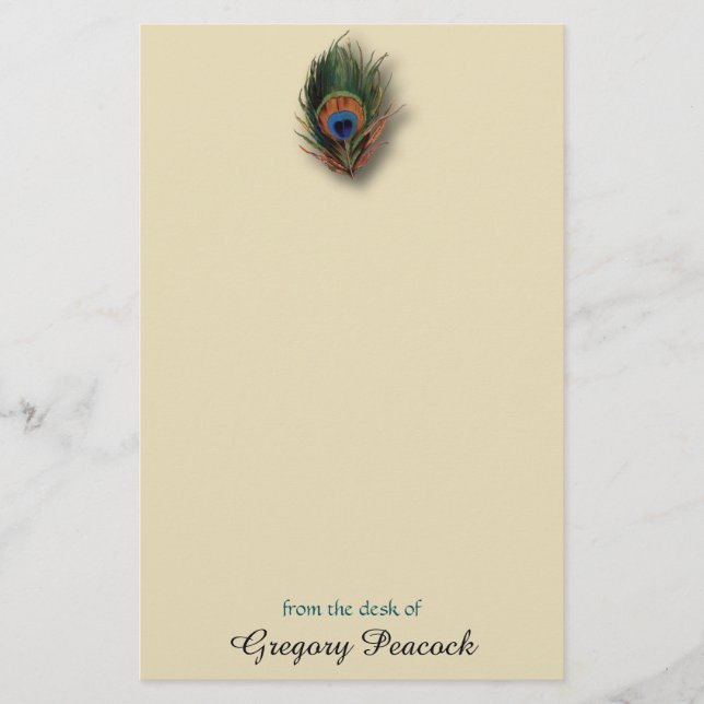 Peacock Feather Personalised Monogram Stationery (Front)