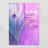 Peacock Feather Pink & Blue Boho Party Invitations