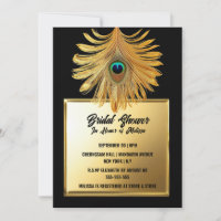 Peacock feather plume black gold bridal shower