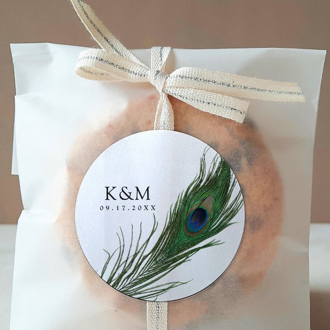 Peacock Feather Poise | Wedding Event  Classic Round Sticker (Creator Uploaded)