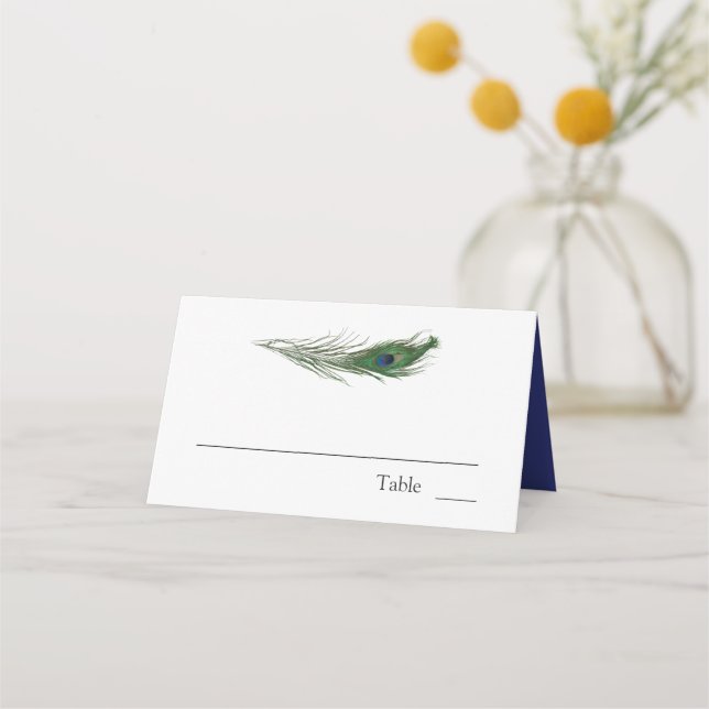  Peacock Feather Poise | Wedding Place Card (Front)
