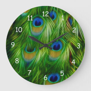 Peacock Feather Print Large Clock