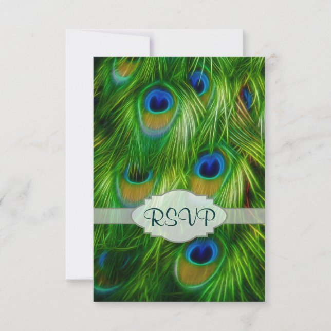 Peacock Feather Print RSVP Card (Front)