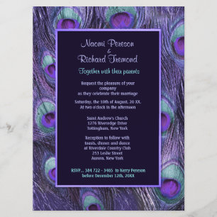 Peacock Feather Purple 6.5" x 8 Wedding Invitation