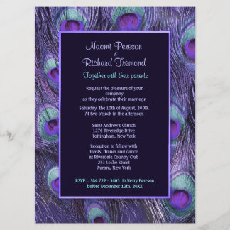Peacock Feather Purple 6.5" x 8 Wedding Invitation