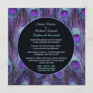 Peacock Feather Purple Drama Wedding Invitation