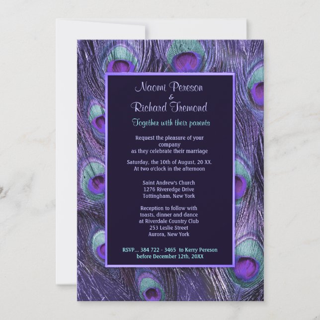 Peacock Feather Purple Drama - Wedding Invitation (Front)