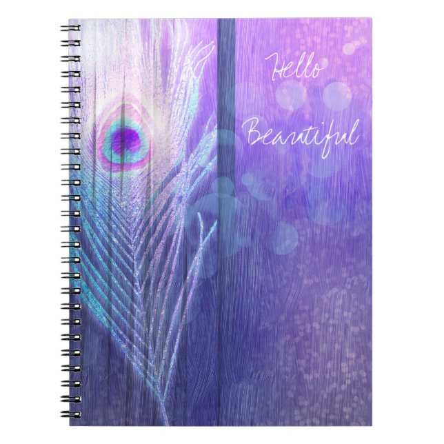 Peacock Feather Purple Glam Boho Chic Glam Custom Spiral Notebook (Front)