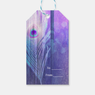 Peacock Feather Purple Glam Boho Chic Party Favour Gift Tags