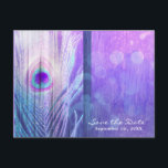 Peacock Feather Purple Glam Boho Save the Date Announcement Postcard<br><div class="desc">Peacock Feather Purple Glam Boho Save the Date Postcard. Personalised for any event.</div>
