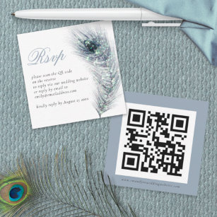 Peacock Feather QR Code Wedding RSVP Enclosure Card