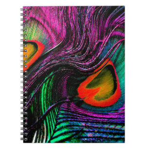 Peacock feather rainbow spiral notebook