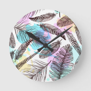 Peacock Feather Round Clock