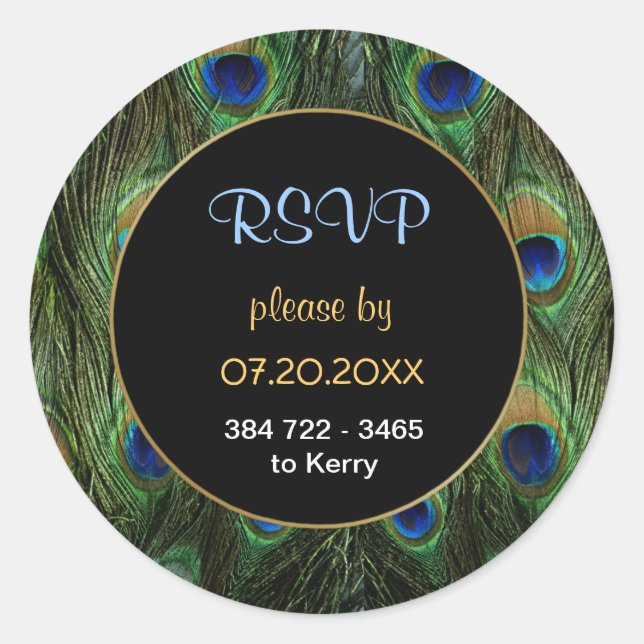 Peacock Feather RSVP Wedding Seal - Customise (Front)