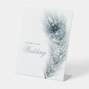 Peacock Feather Script Welcome to Wedding Pedestal Sign