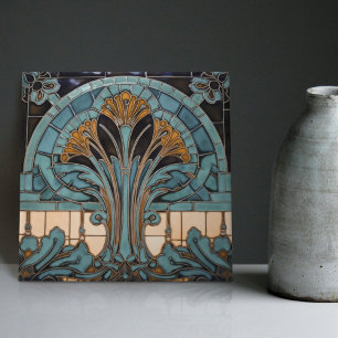 Peacock Feather Symbolism Belle Epoque Art Deco Tile