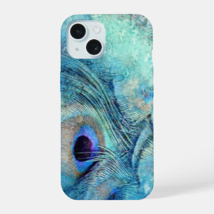 Peacock feather teal blue purple marble elegant iPhone 15 case