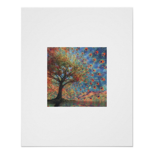 Peacock Feather Tree Reflection Poster (Front)