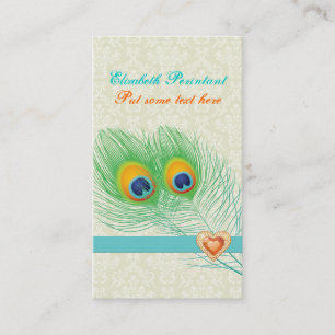 Peacock feather turquoise orange eye catching business card