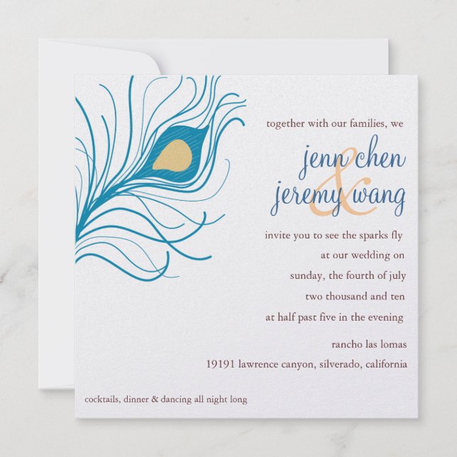 Peacock Feather Wedding invite (Front)