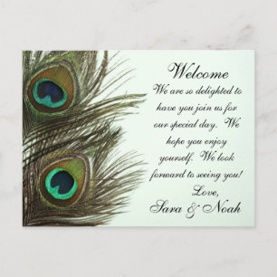 Peacock Feather Wedding Welcome Bag Note Postcard