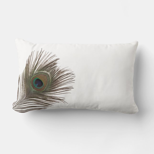 Peacock feather white lumbar cushion (Front)