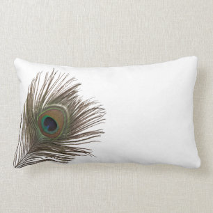 Peacock feather white lumbar cushion