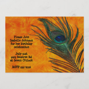 Peacock Feather with Orange Birthday Invitation