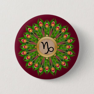 Peacock Feather Wreath Zodiac Sign Capricorn 6 Cm Round Badge