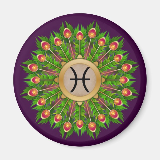 Peacock Feather Wreath Zodiac Sign Pisces Magnet (Front)