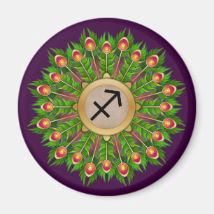 Peacock Feather Wreath Zodiac Sign Sagittarius Magnet