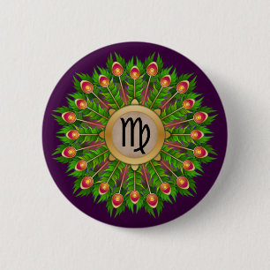 Peacock Feather Wreath Zodiac Sign Virgo 6 Cm Round Badge
