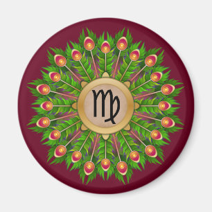 Peacock Feather Wreath Zodiac Sign Virgo Magnet