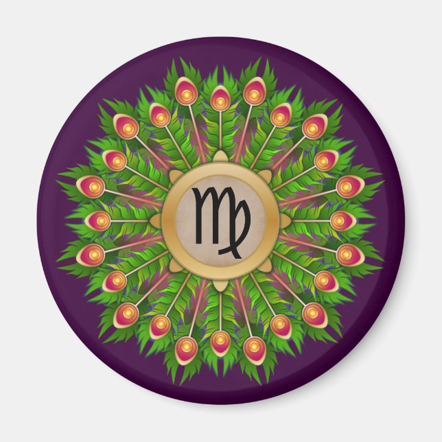 Peacock Feather Wreath Zodiac Sign Virgo Magnet (Front)