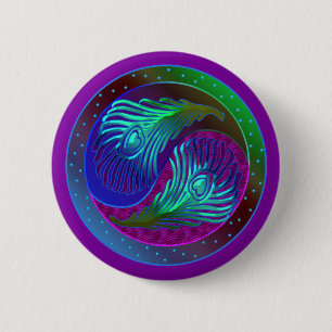 Peacock Feather Yin Yang 5 6 Cm Round Badge