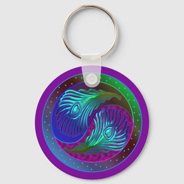 Peacock Feather Yin Yang 5 Key Ring (Front)