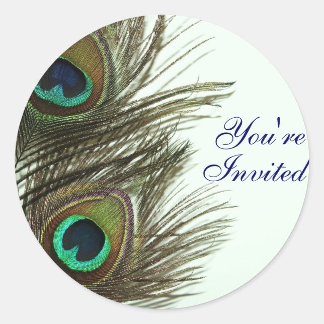 Peacock Feather You're Invited Envelope Stickers (Front)